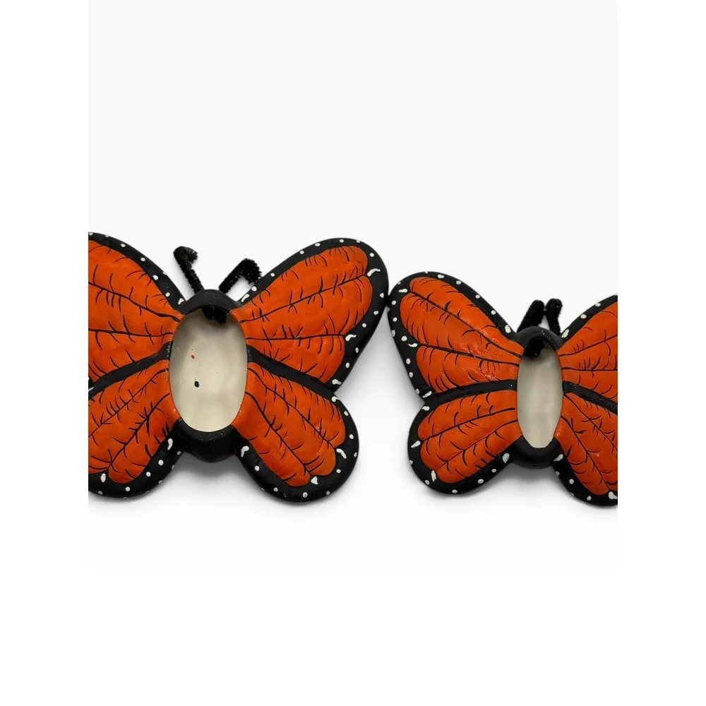 Monarch Butterfly Ceramic Wall Decor Orange Black Hand Painted 3D Art Set 2